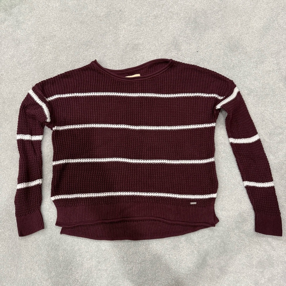 Hollister Maroon and White Striped Sweater